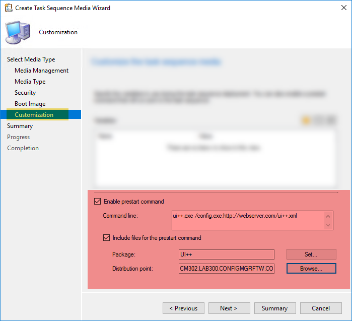 Setting a boot media prestart command